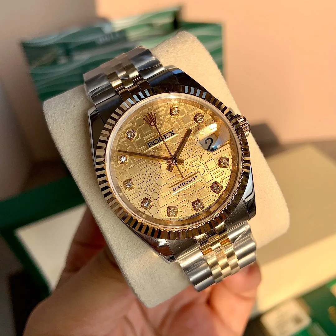 Rolex Datejust 36 Two-Tone 18K Gold (10 Diamond Dial) Ref. 126233 - 1:1 Super Clone Detail View 3